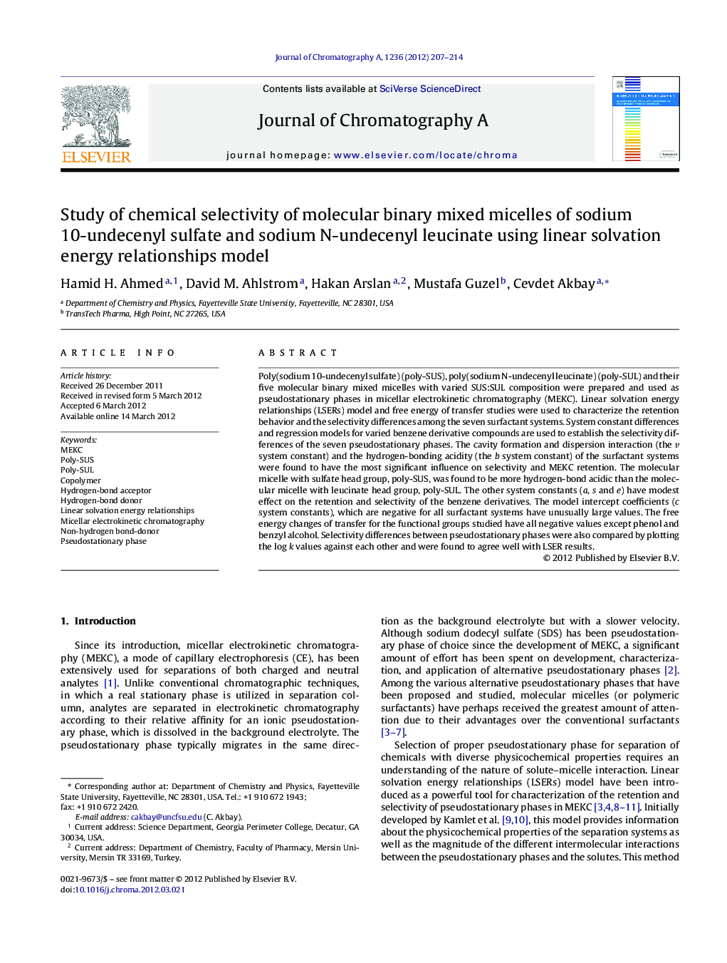 Study of chemical selectivity of molecular binary mixed micelles of sodium 10-undecenyl sulfate and sodium N-undecenyl leucinate using linear solvation energy relationships model