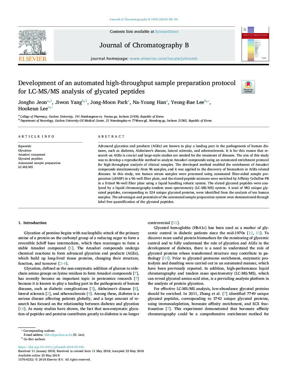 Development of an automated high-throughput sample preparation protocol for LC-MS/MS analysis of glycated peptides