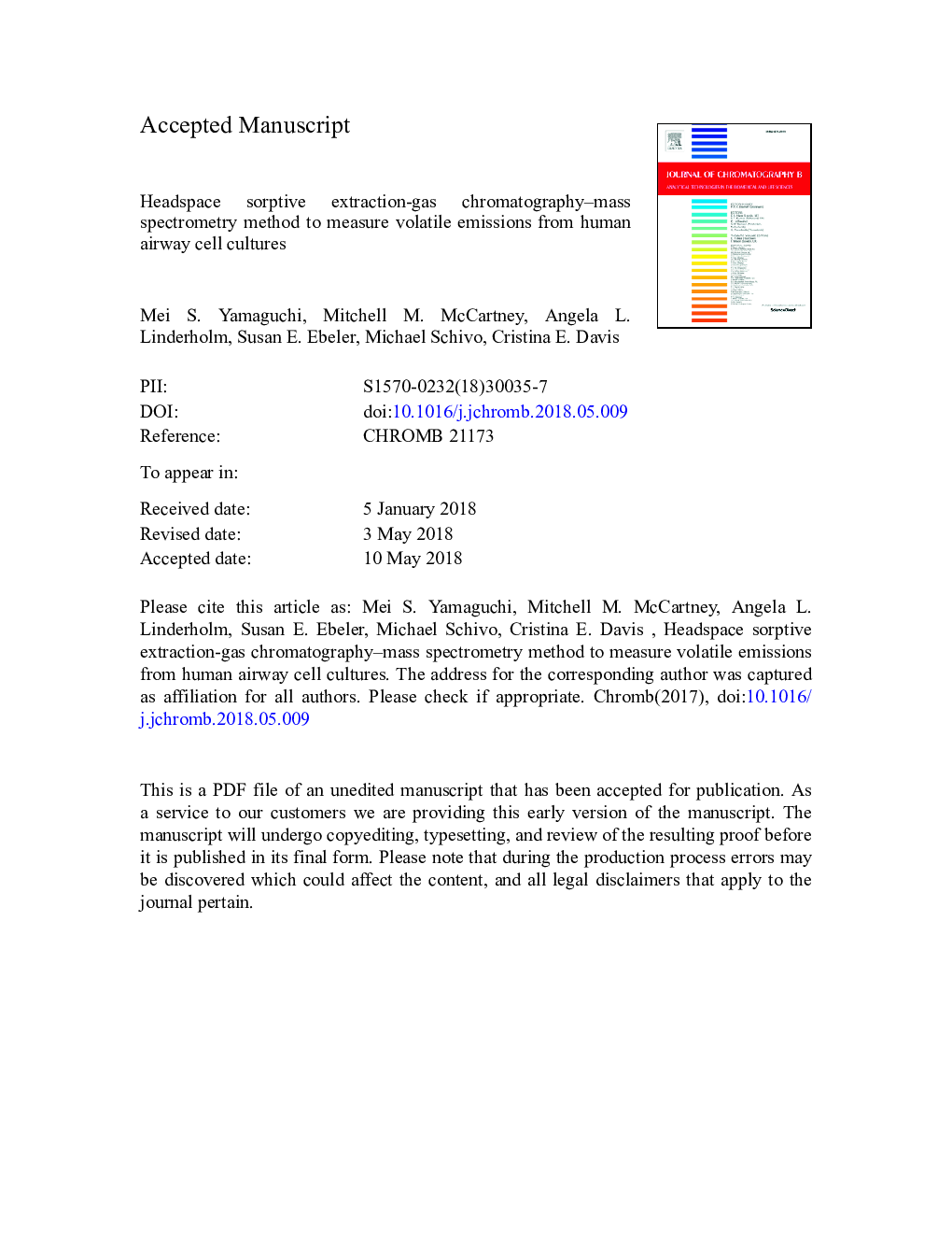 Headspace sorptive extraction-gas chromatography-mass spectrometry method to measure volatile emissions from human airway cell cultures