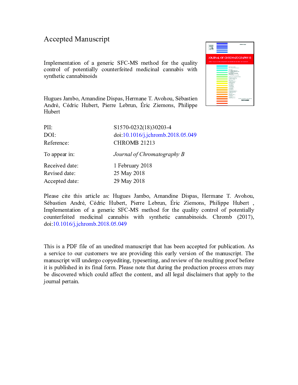 Implementation of a generic SFC-MS method for the quality control of potentially counterfeited medicinal cannabis with synthetic cannabinoids