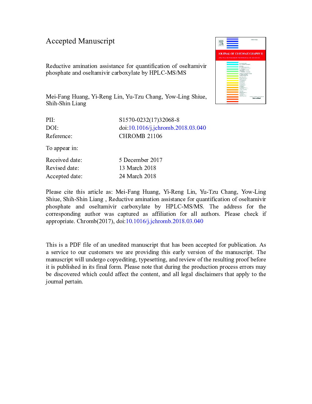 Reductive amination assistance for quantification of oseltamivir phosphate and oseltamivir carboxylate by HPLC-MS/MS