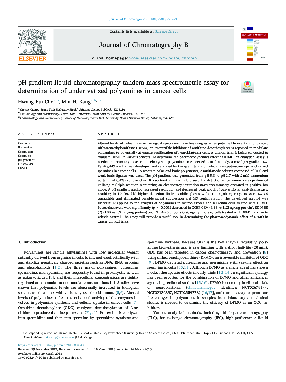 pH gradient-liquid chromatography tandem mass spectrometric assay for determination of underivatized polyamines in cancer cells