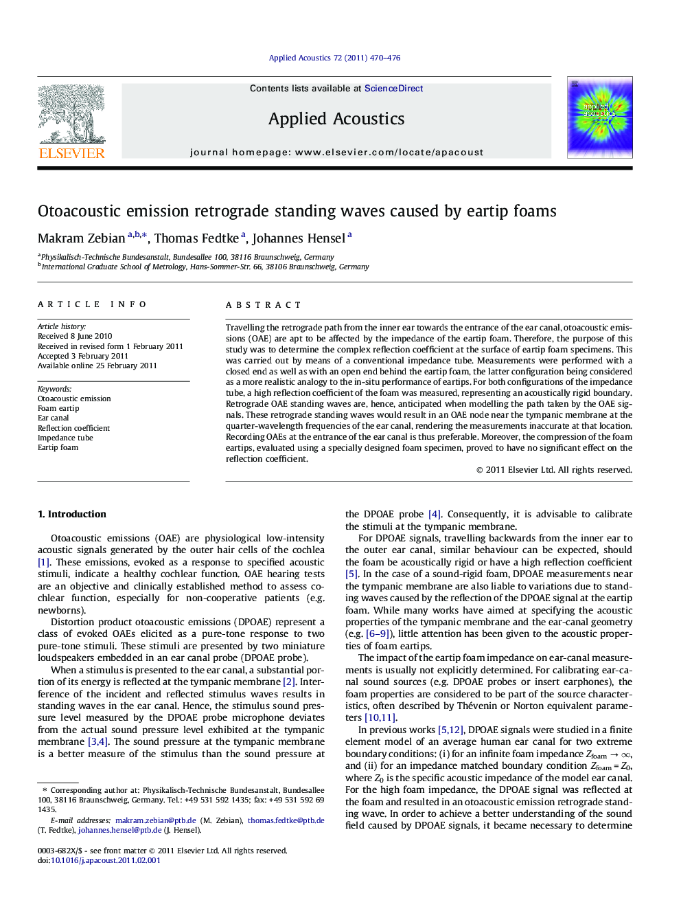 Otoacoustic emission retrograde standing waves caused by eartip foams