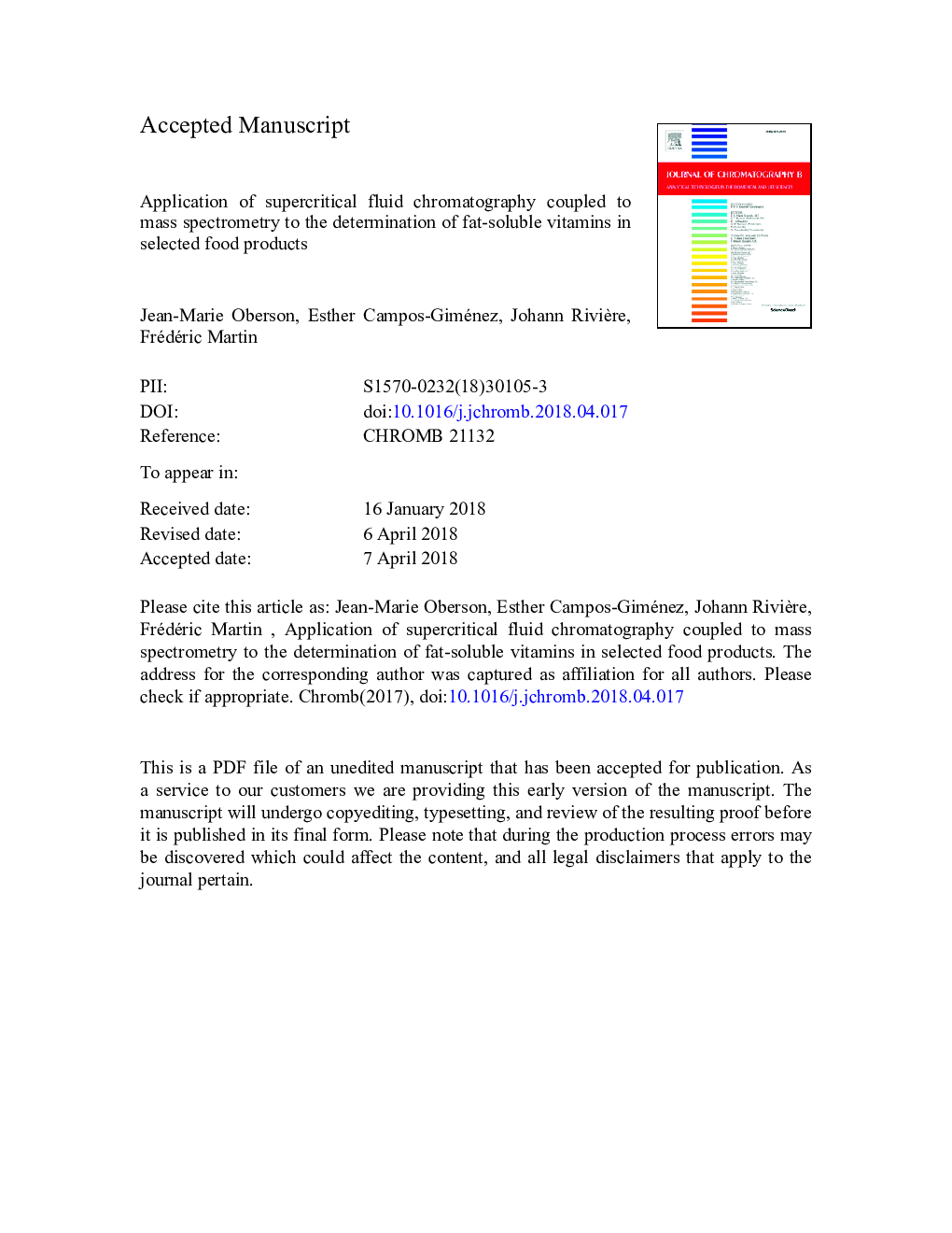 Application of supercritical fluid chromatography coupled to mass spectrometry to the determination of fat-soluble vitamins in selected food products