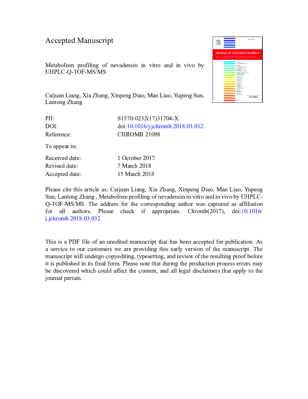 Metabolism profiling of nevadensin in vitro and in vivo by UHPLC-Q-TOF-MS/MS