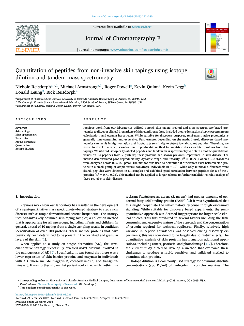 Quantitation of peptides from non-invasive skin tapings using isotope dilution and tandem mass spectrometry