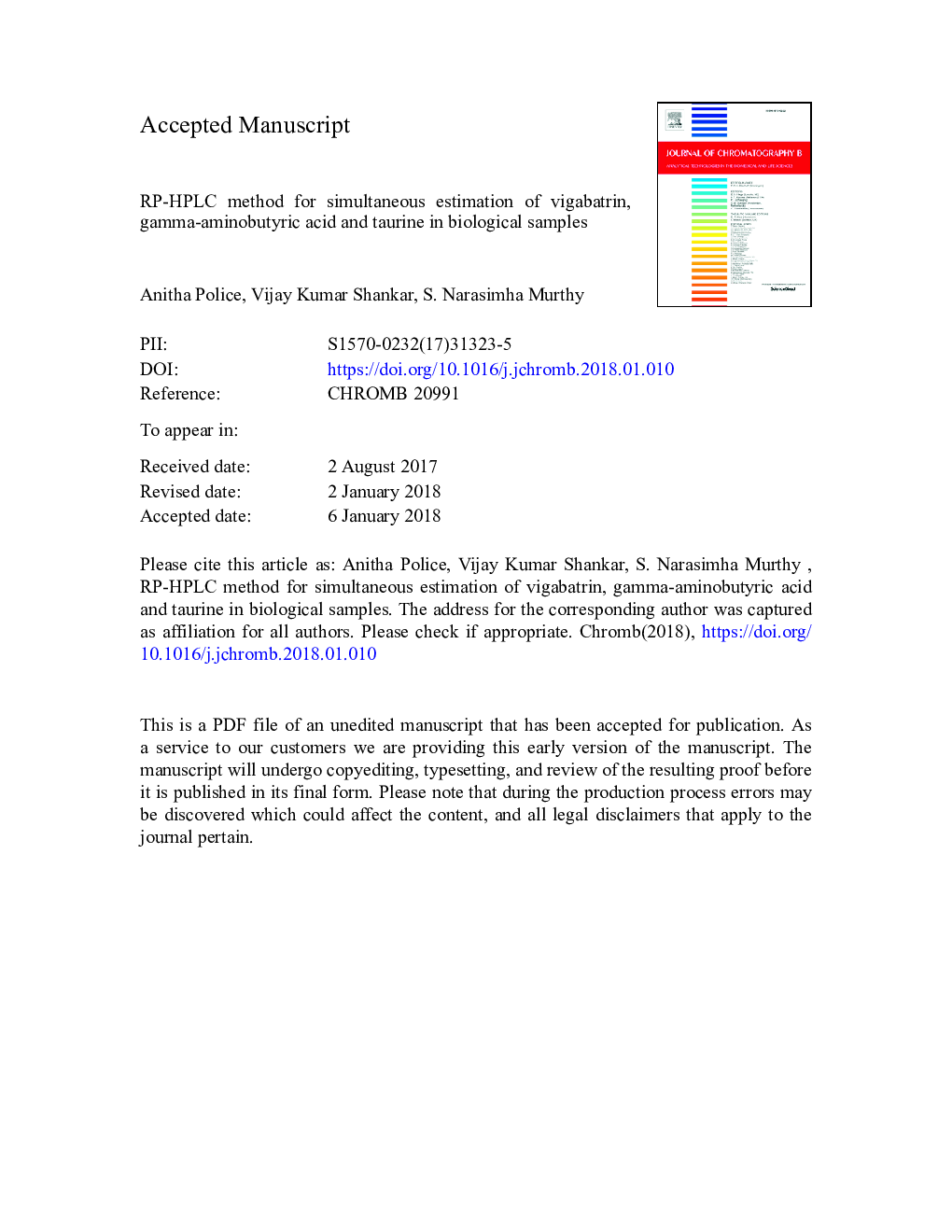 RP-HPLC method for simultaneous estimation of vigabatrin, gamma-aminobutyric acid and taurine in biological samples