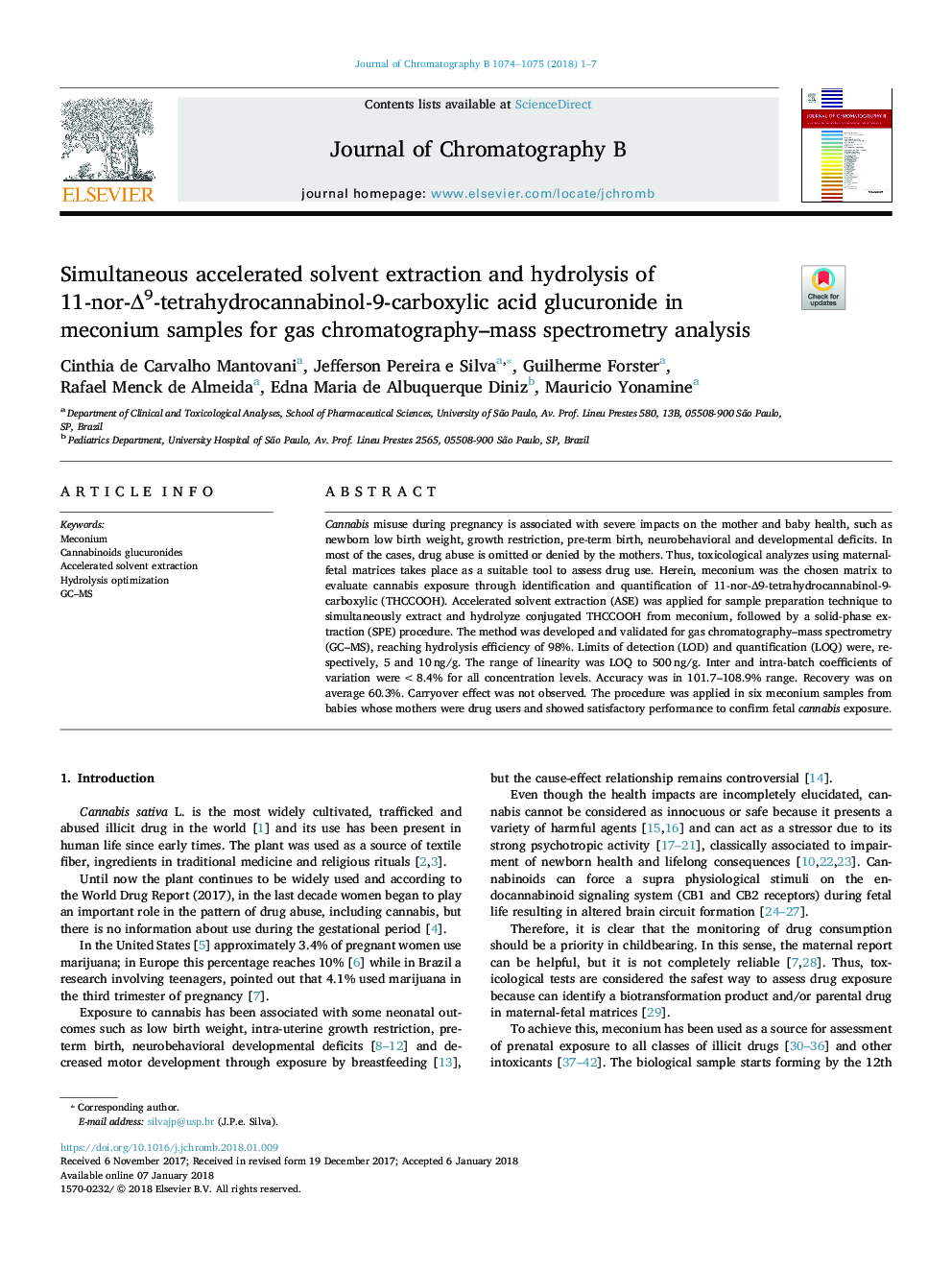 Simultaneous accelerated solvent extraction and hydrolysis of 11-nor-Î9-tetrahydrocannabinol-9-carboxylic acid glucuronide in meconium samples for gas chromatography-mass spectrometry analysis