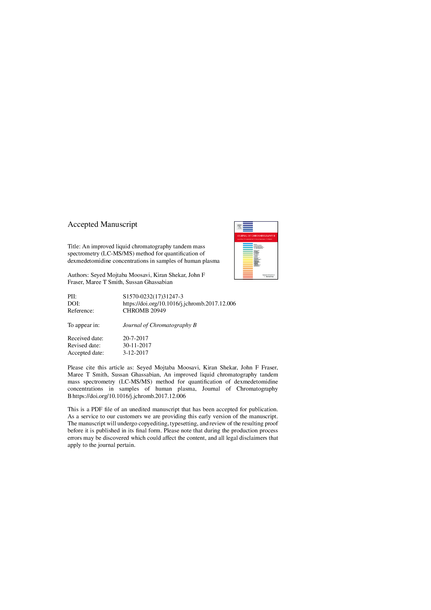 An improved liquid chromatography tandem mass spectrometry (LC-MS/MS) method for quantification of dexmedetomidine concentrations in samples of human plasma