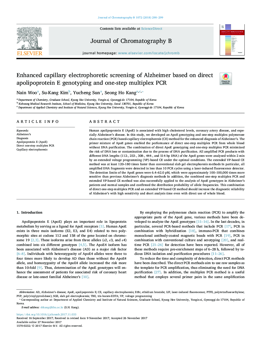 Enhanced capillary electrophoretic screening of Alzheimer based on direct apolipoprotein E genotyping and one-step multiplex PCR