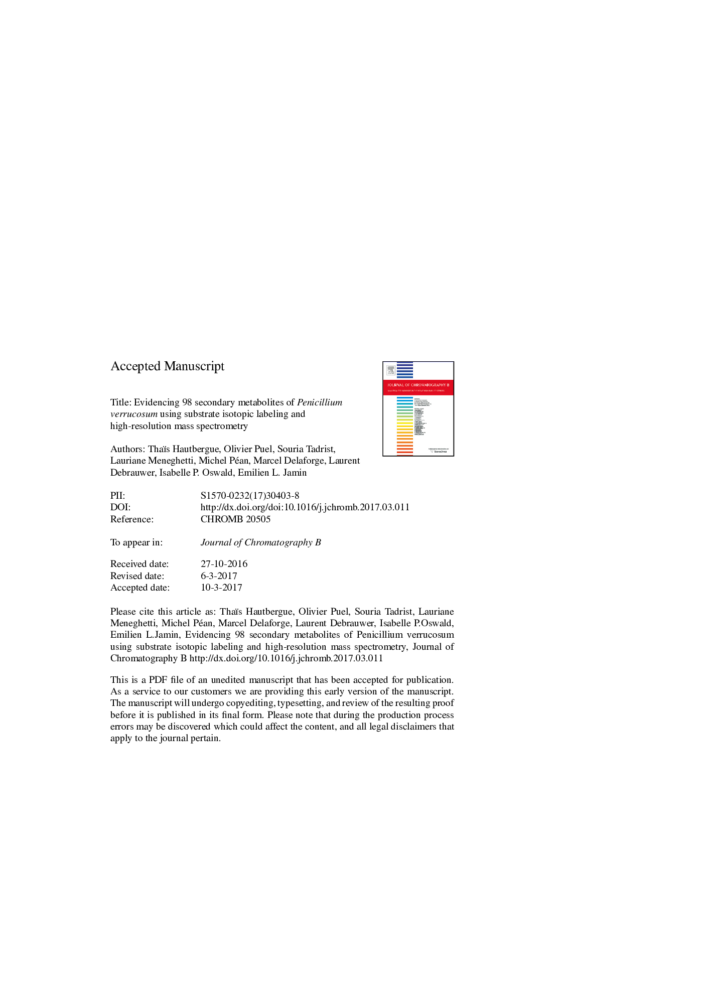 Evidencing 98 secondary metabolites of Penicillium verrucosum using substrate isotopic labeling and high-resolution mass spectrometry