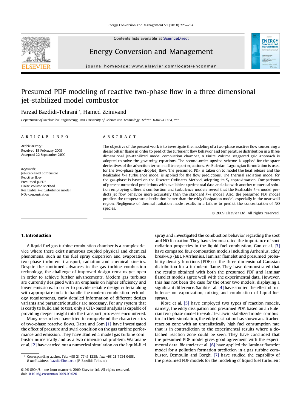 Presumed PDF modeling of reactive two-phase flow in a three dimensional jet-stabilized model combustor