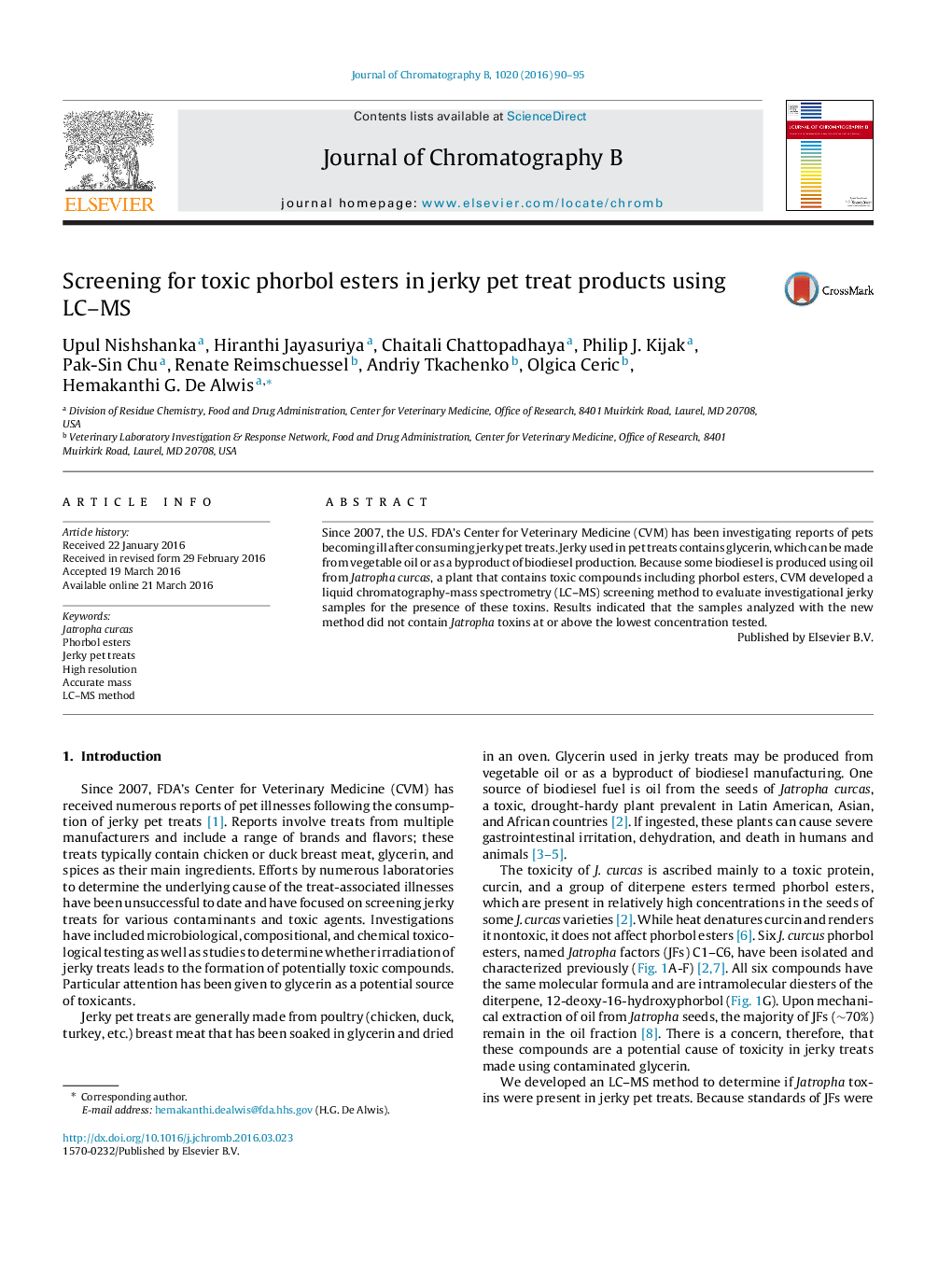 Screening for toxic phorbol esters in jerky pet treat products using LC-MS