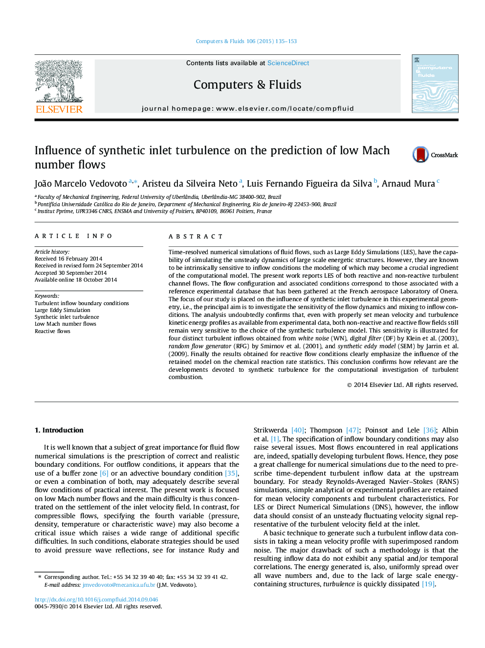 Influence of synthetic inlet turbulence on the prediction of low Mach number flows