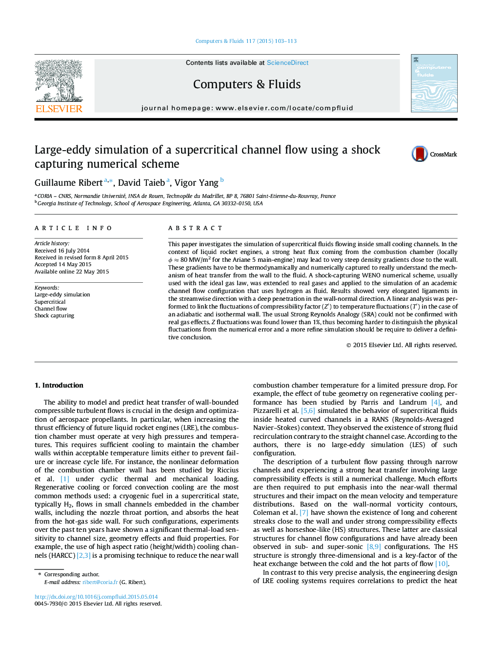 Large-eddy simulation of a supercritical channel flow using a shock capturing numerical scheme