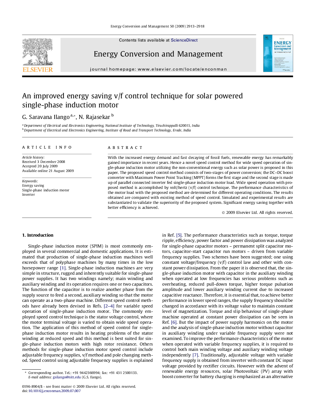 An improved energy saving v/f control technique for solar powered single-phase induction motor