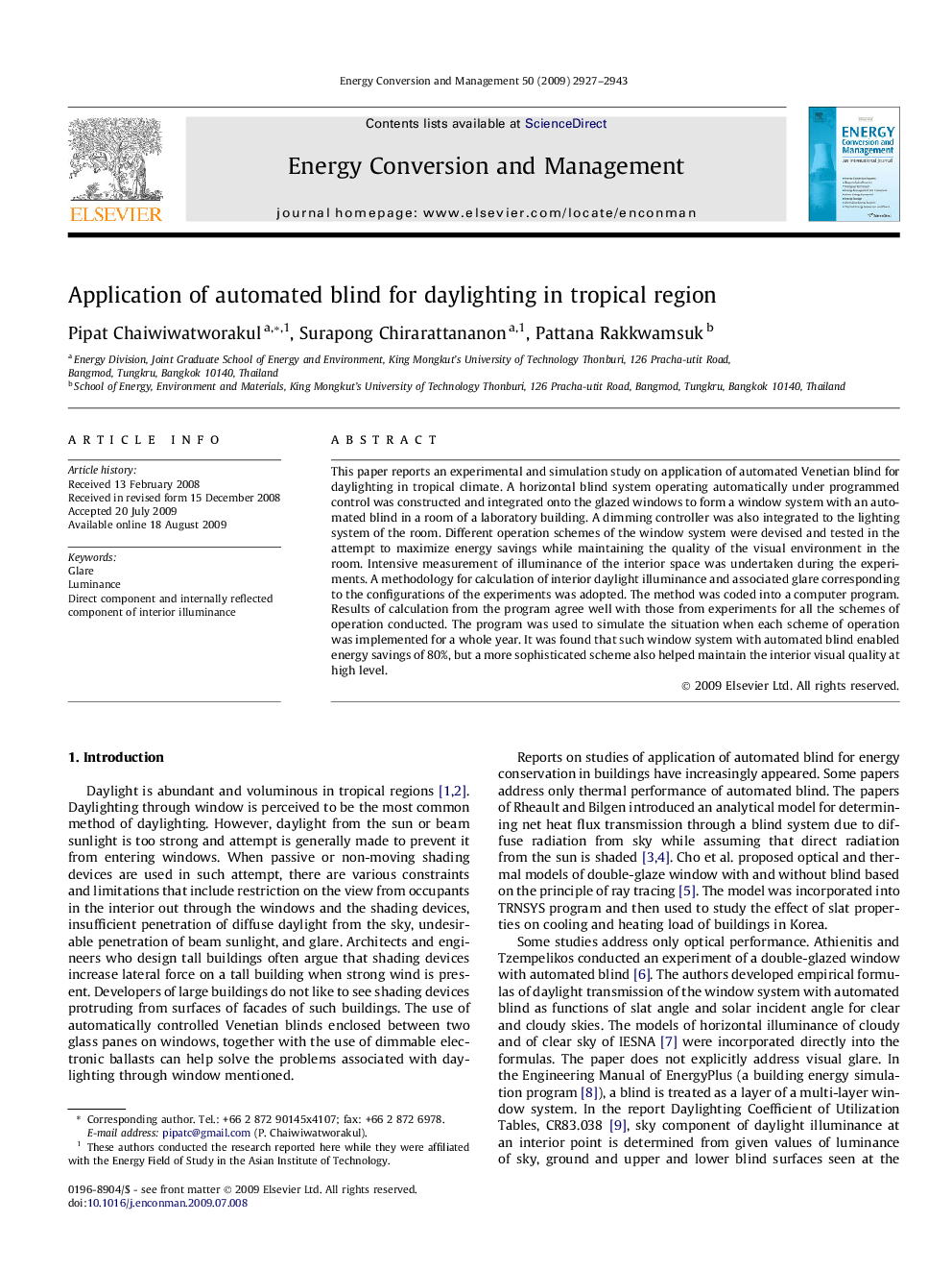 Application of automated blind for daylighting in tropical region