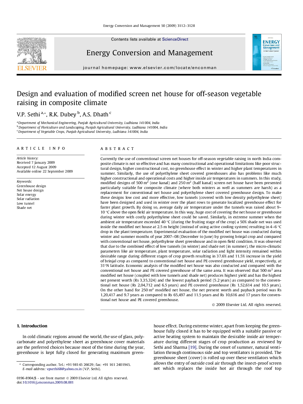 Design and evaluation of modified screen net house for off-season vegetable raising in composite climate