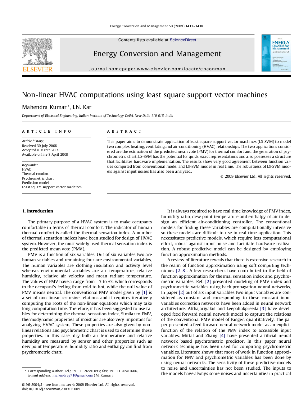 Non-linear HVAC computations using least square support vector machines