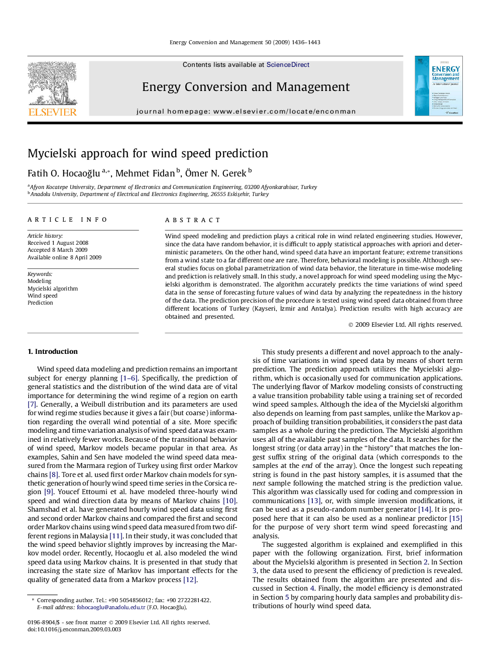 Mycielski approach for wind speed prediction