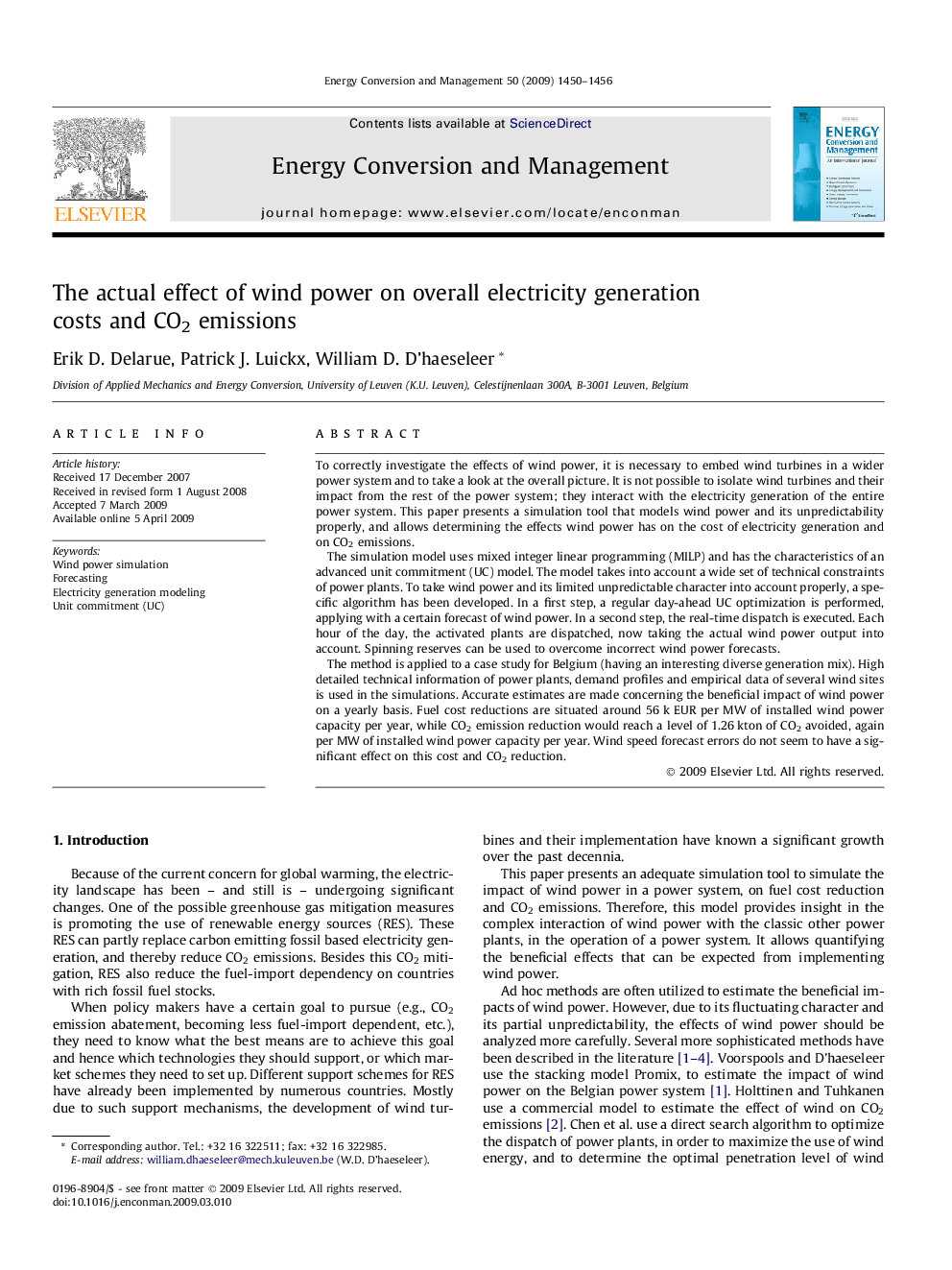 The actual effect of wind power on overall electricity generation costs and CO2 emissions