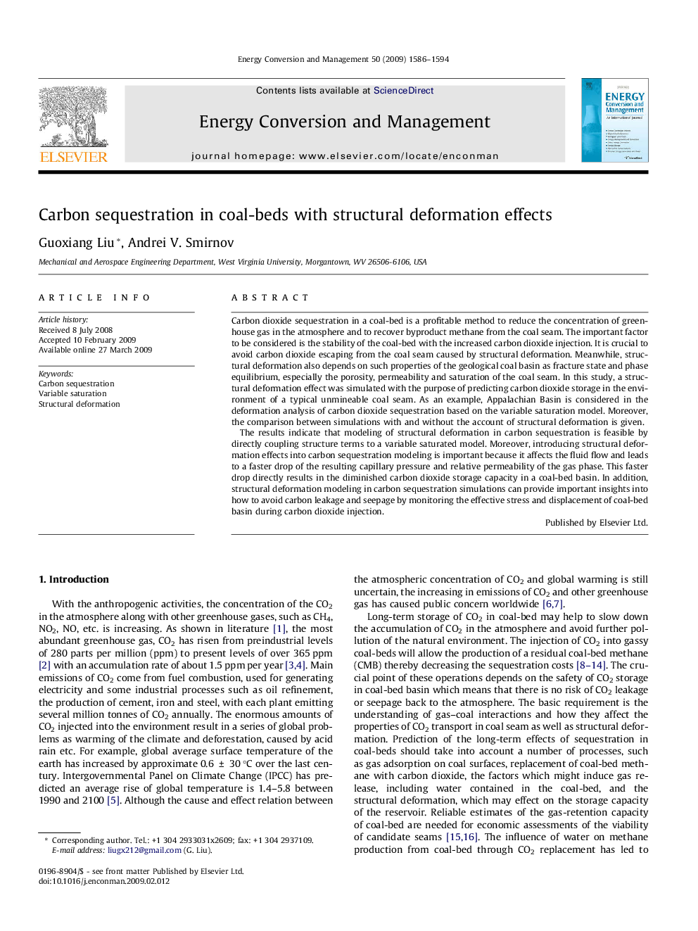 Carbon sequestration in coal-beds with structural deformation effects