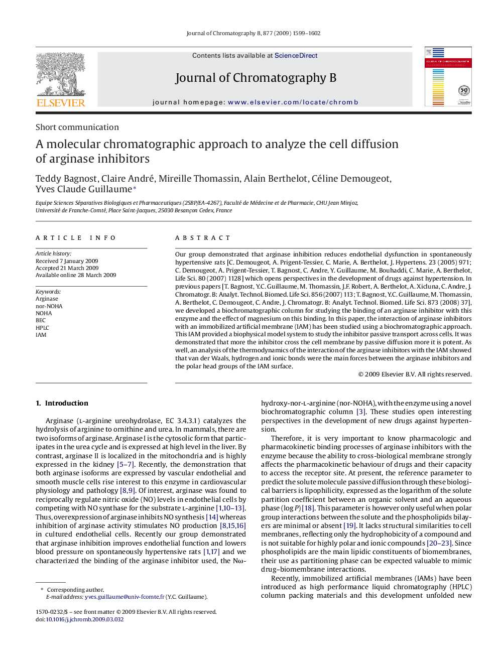 A molecular chromatographic approach to analyze the cell diffusion of arginase inhibitors