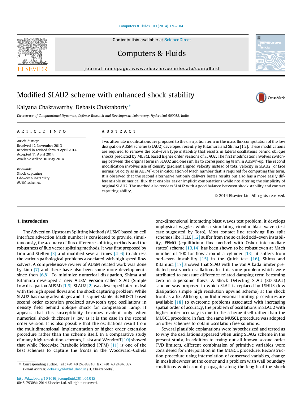 Modified SLAU2 scheme with enhanced shock stability