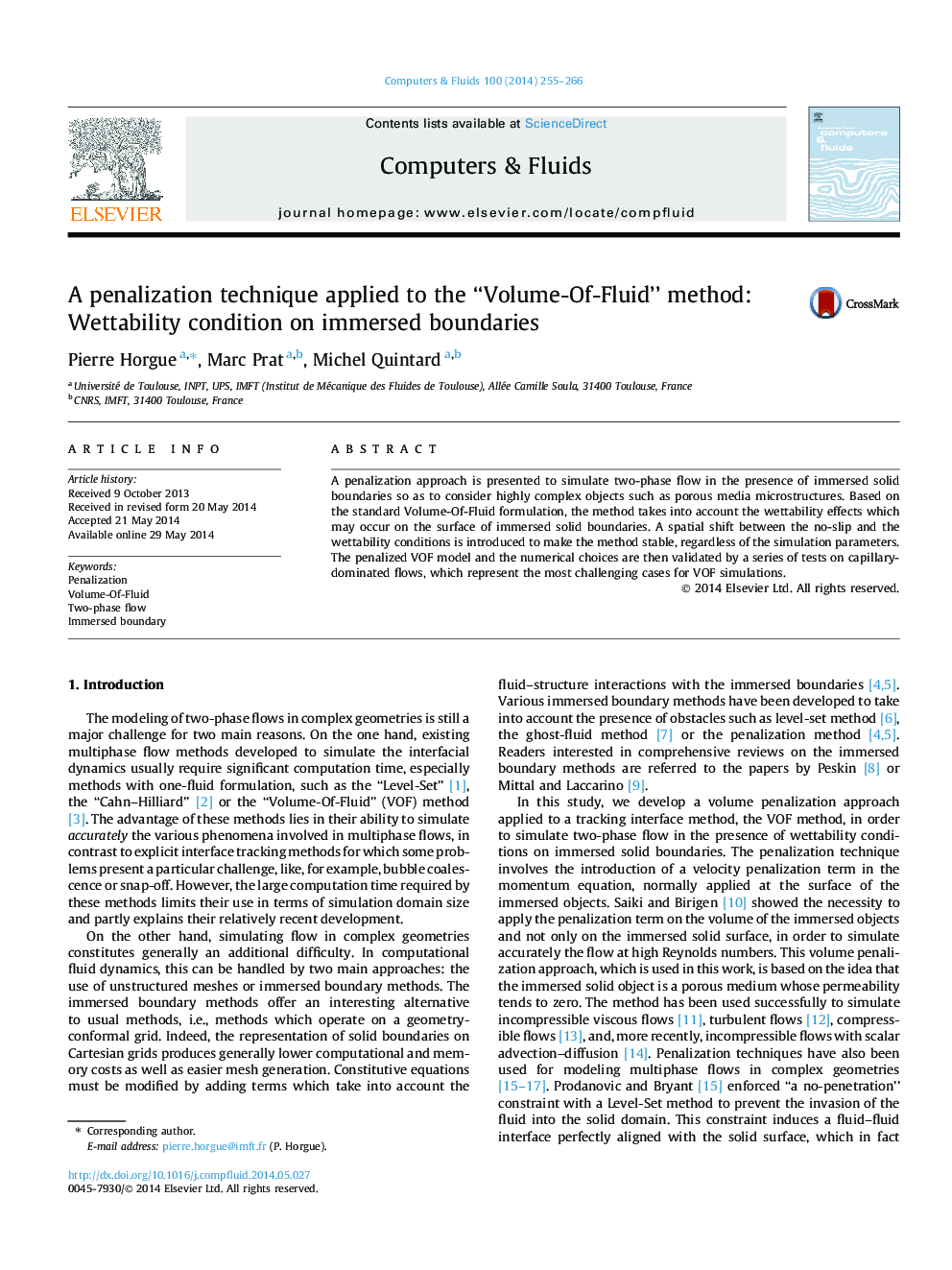 A penalization technique applied to the “Volume-Of-Fluid” method: Wettability condition on immersed boundaries