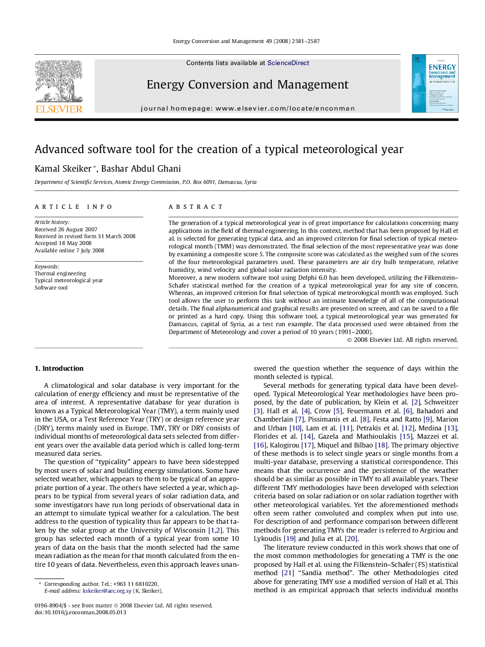 Advanced software tool for the creation of a typical meteorological year