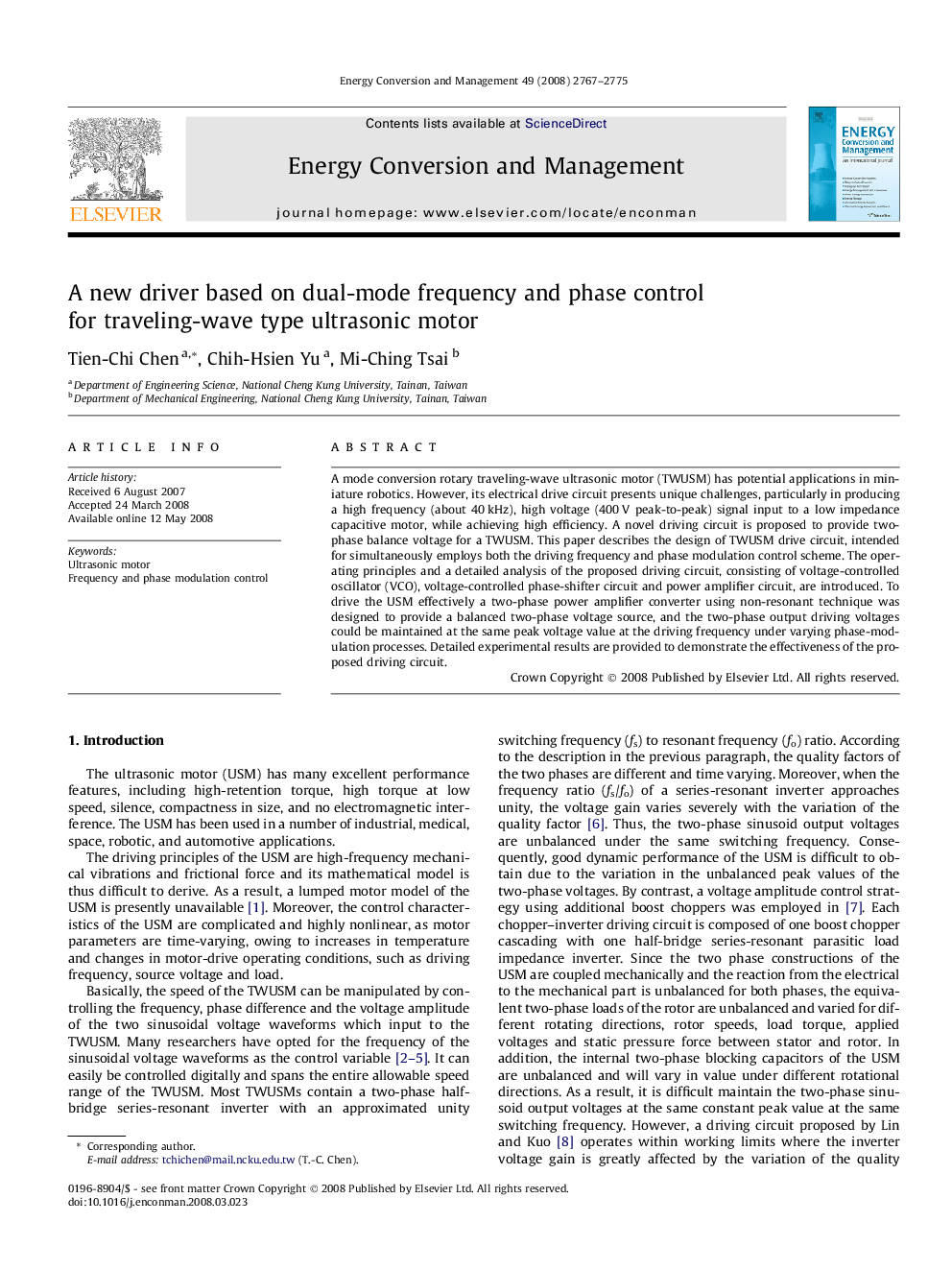 A new driver based on dual-mode frequency and phase control for traveling-wave type ultrasonic motor