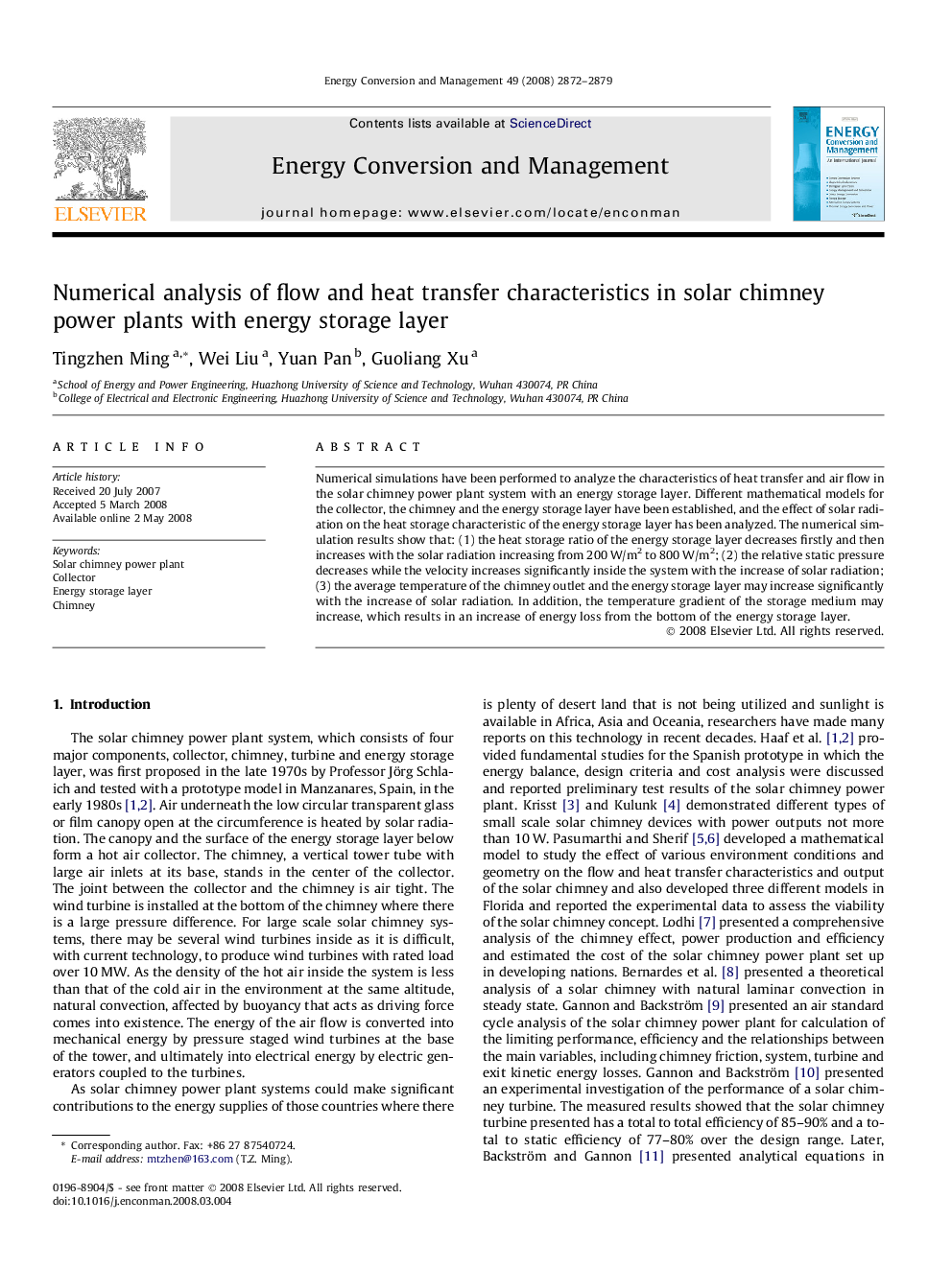 Numerical analysis of flow and heat transfer characteristics in solar chimney power plants with energy storage layer