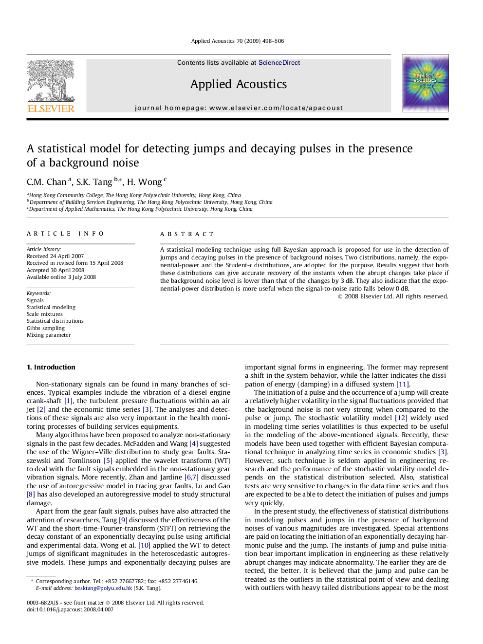 A statistical model for detecting jumps and decaying pulses in the presence of a background noise