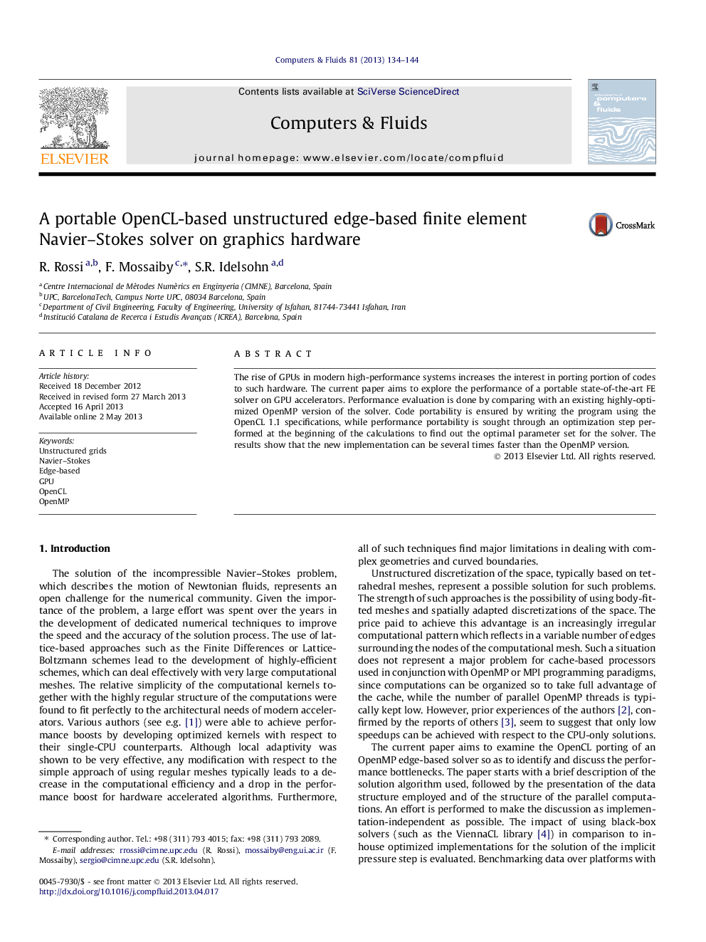 A portable OpenCL-based unstructured edge-based finite element Navier–Stokes solver on graphics hardware