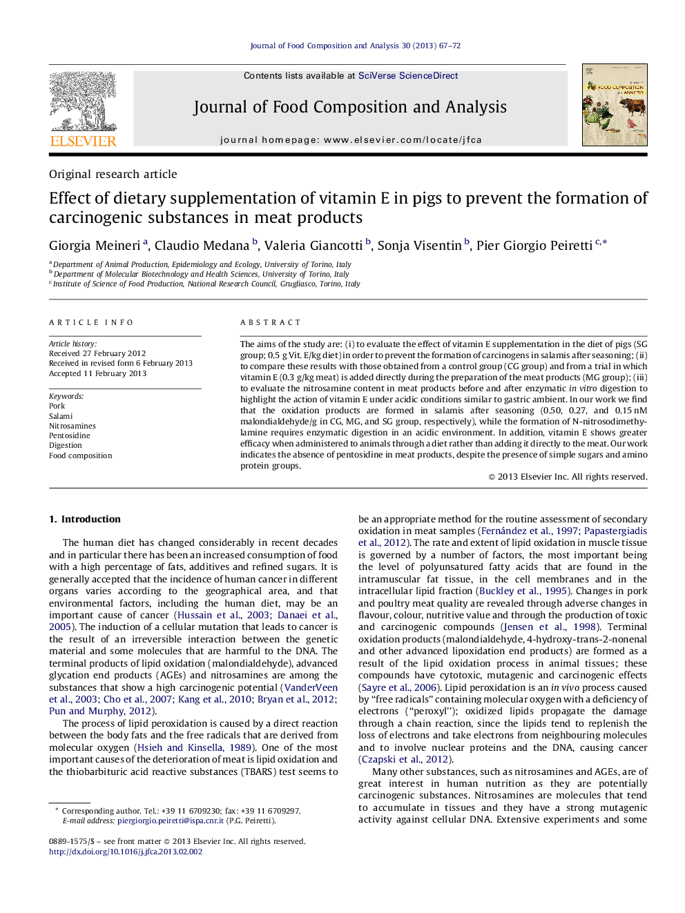 Effect of dietary supplementation of vitamin E in pigs to prevent the formation of carcinogenic substances in meat products