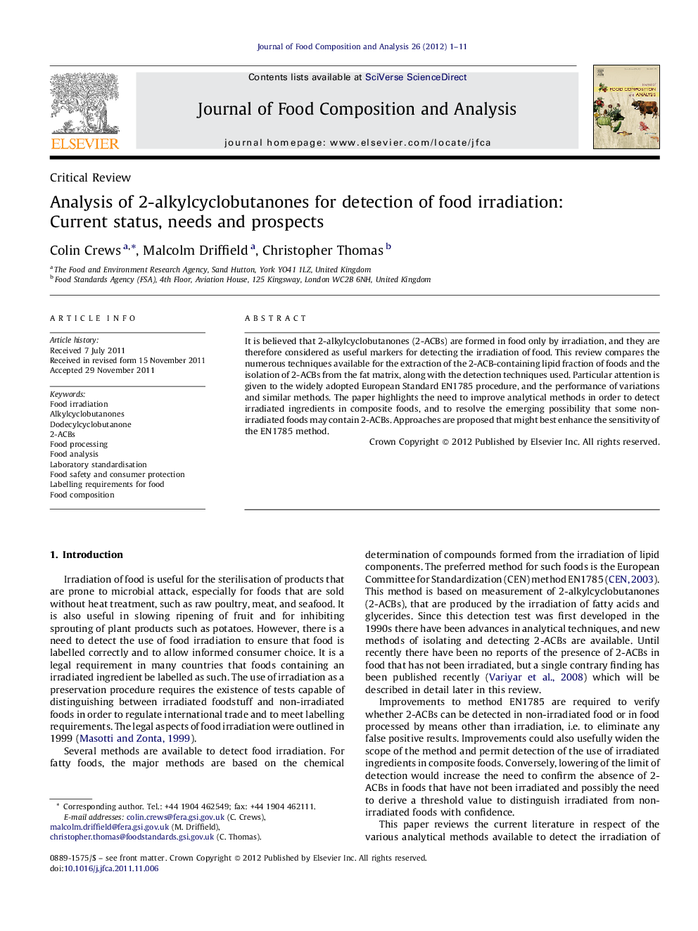 Analysis of 2-alkylcyclobutanones for detection of food irradiation: Current status, needs and prospects