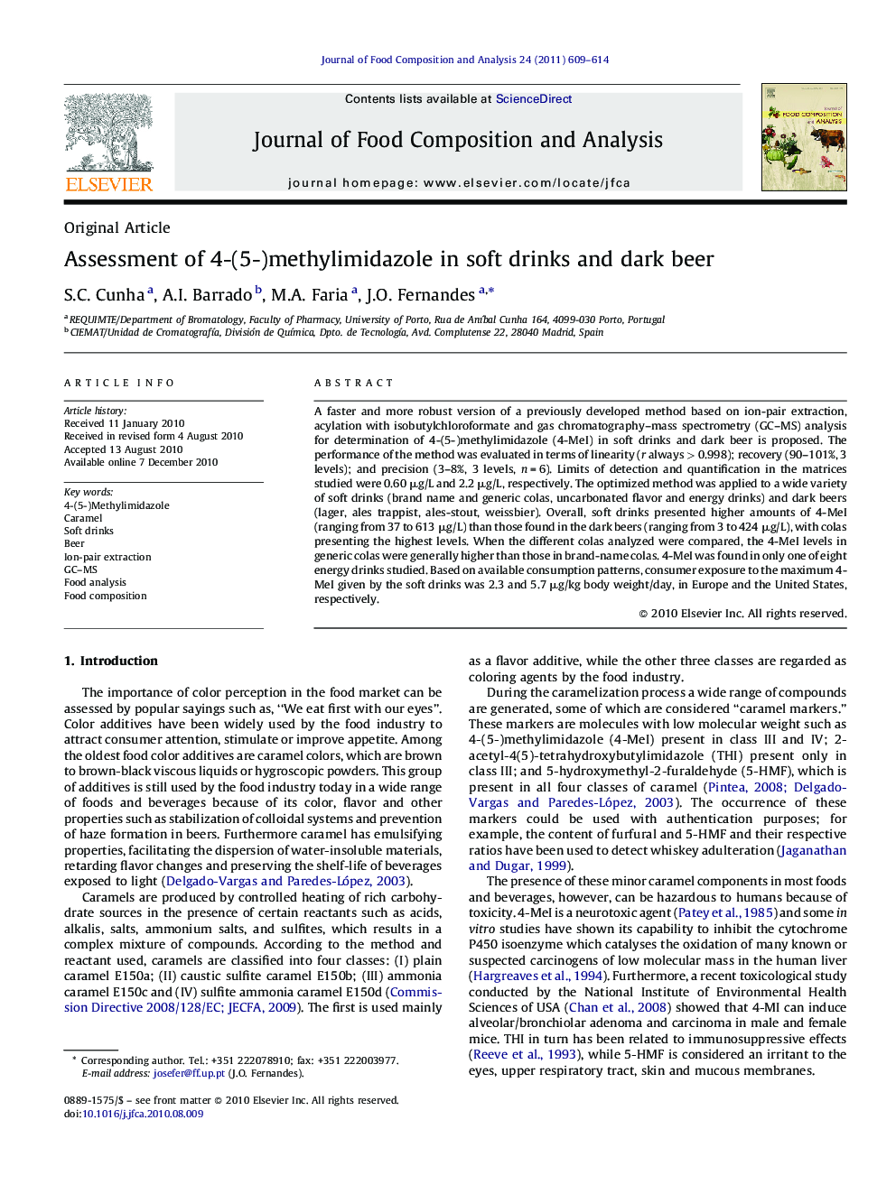 Assessment of 4-(5-)methylimidazole in soft drinks and dark beer