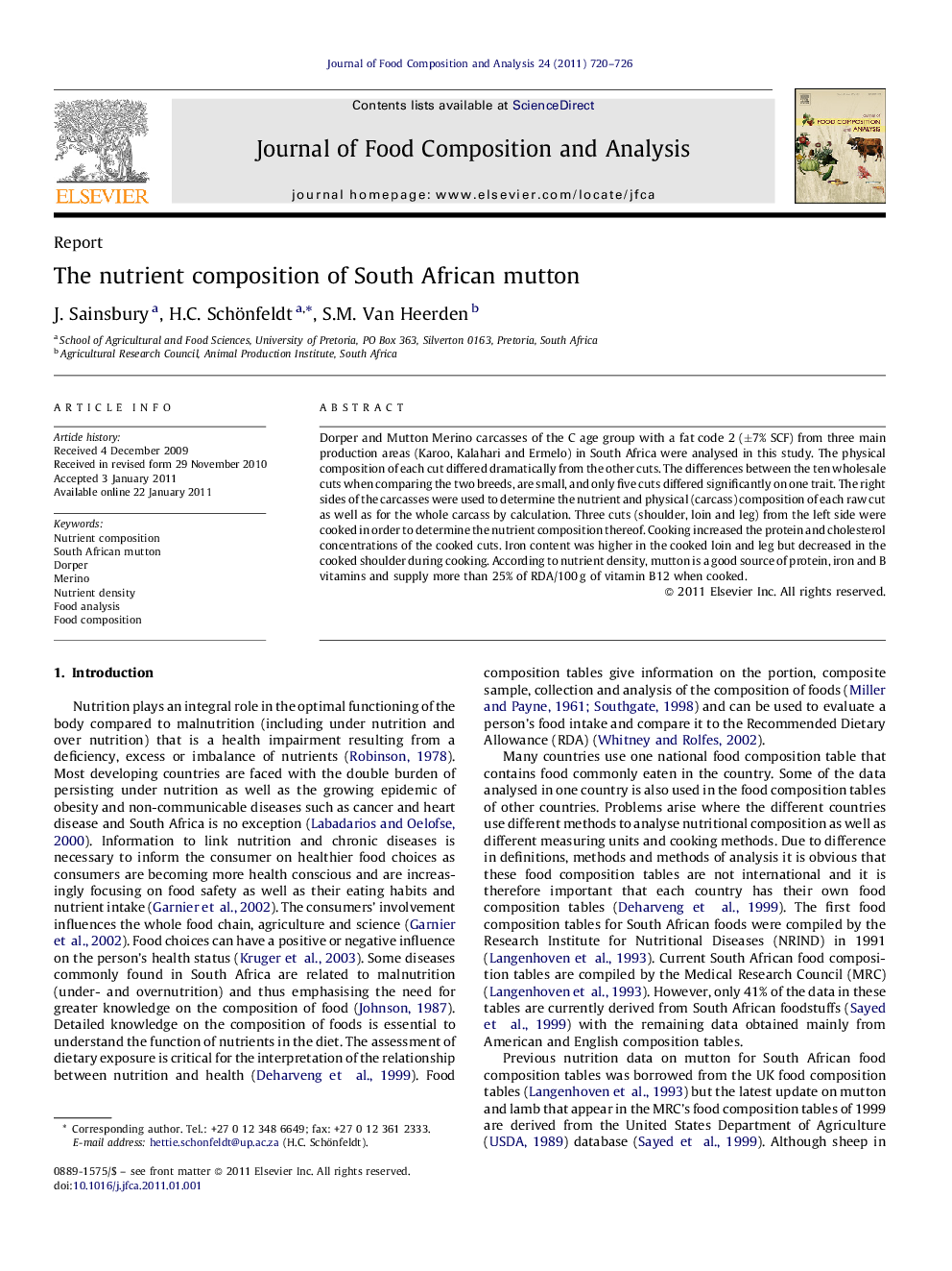 The nutrient composition of South African mutton