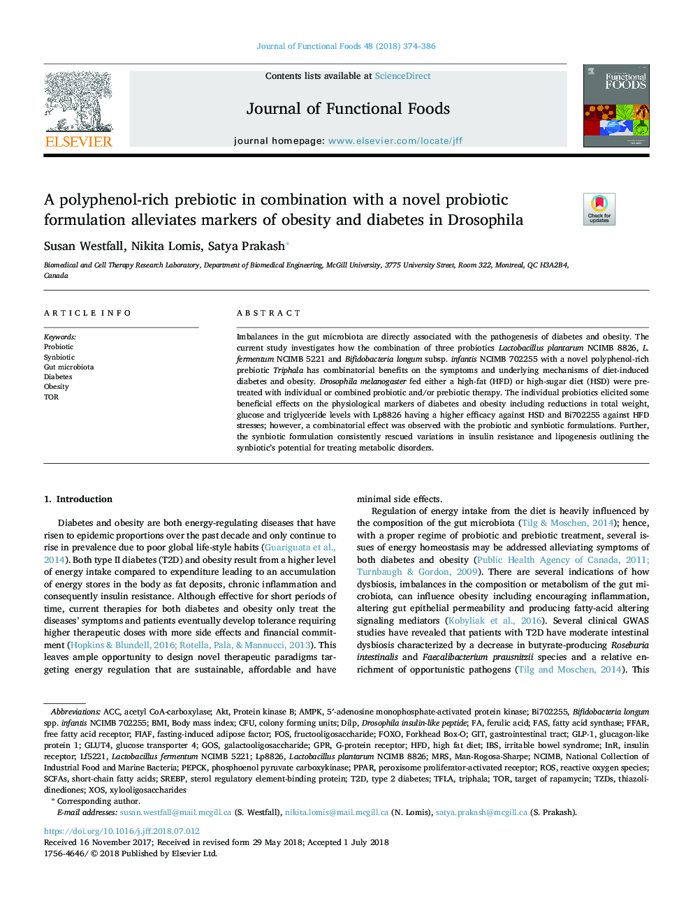 A polyphenol-rich prebiotic in combination with a novel probiotic formulation alleviates markers of obesity and diabetes in Drosophila