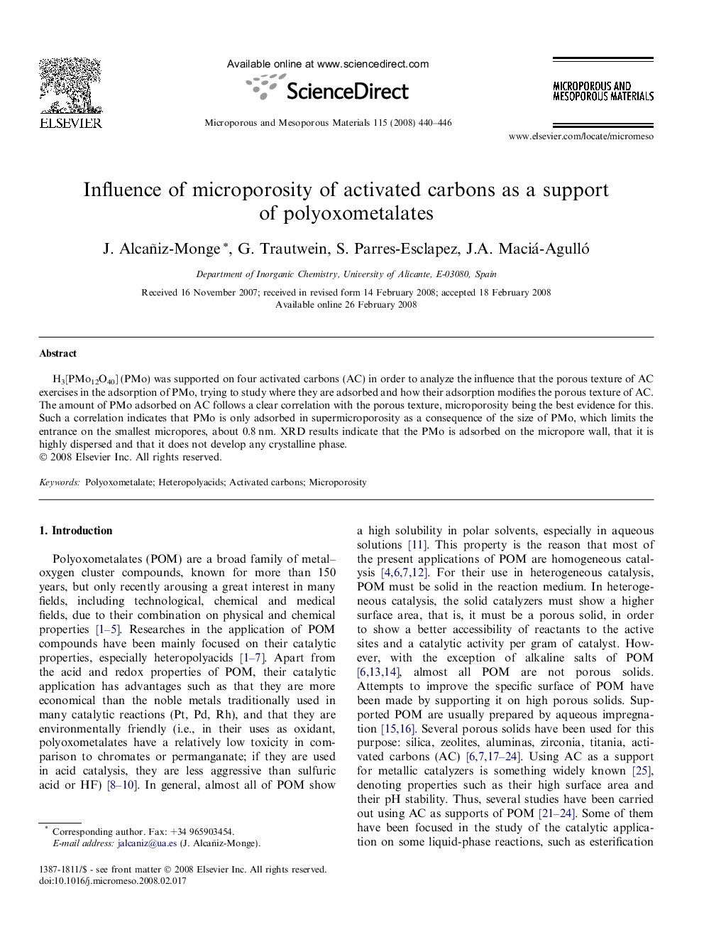 Influence of microporosity of activated carbons as a support of polyoxometalates