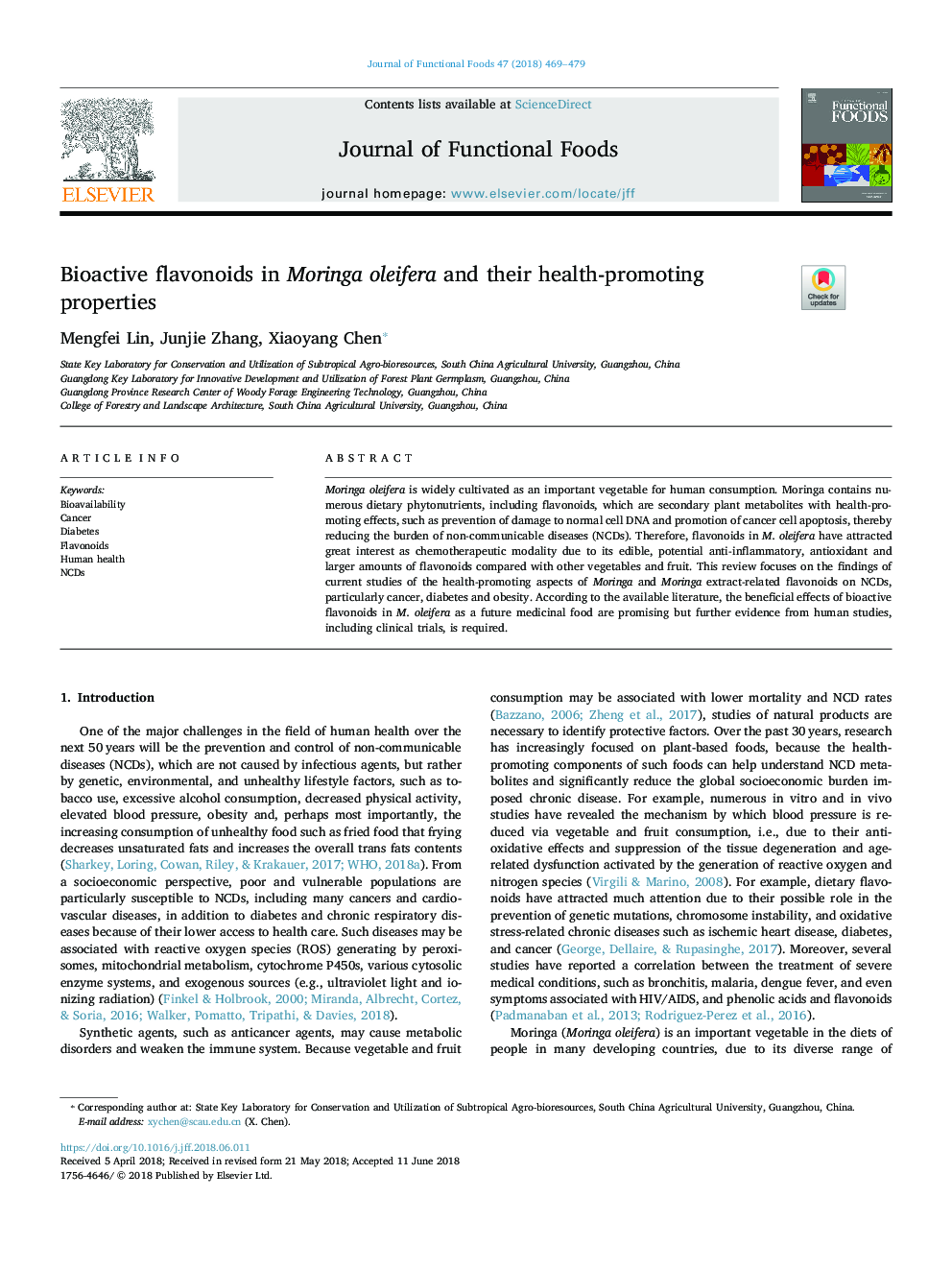 Bioactive flavonoids in Moringa oleifera and their health-promoting properties