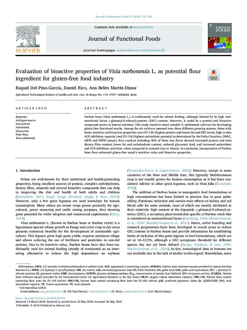 Evaluation of bioactive properties of Vicia narbonensis L. as potential flour ingredient for gluten-free food industry