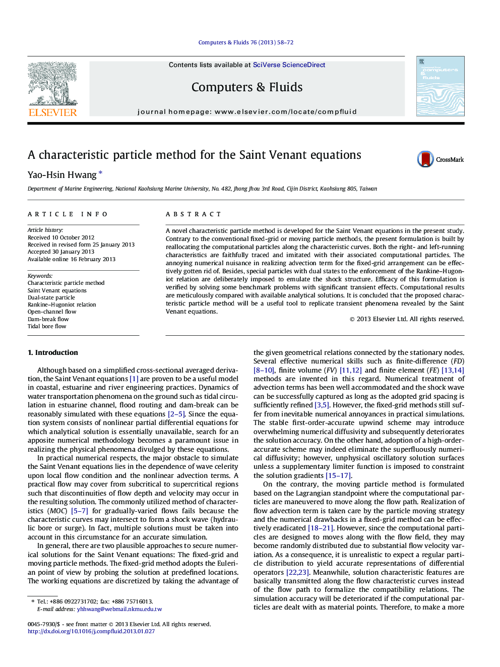 A characteristic particle method for the Saint Venant equations