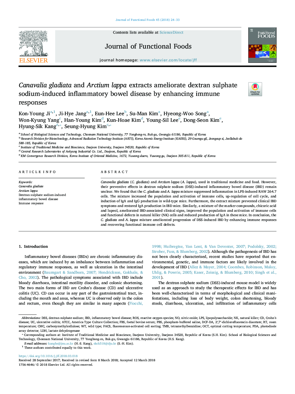 Canavalia gladiata and Arctium lappa extracts ameliorate dextran sulphate sodium-induced inflammatory bowel disease by enhancing immune responses