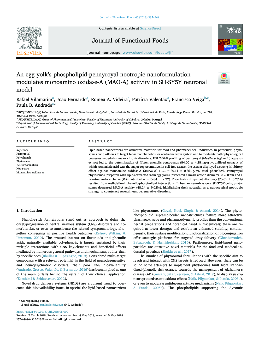 An egg yolk's phospholipid-pennyroyal nootropic nanoformulation modulates monoamino oxidase-A (MAO-A) activity in SH-SY5Y neuronal model