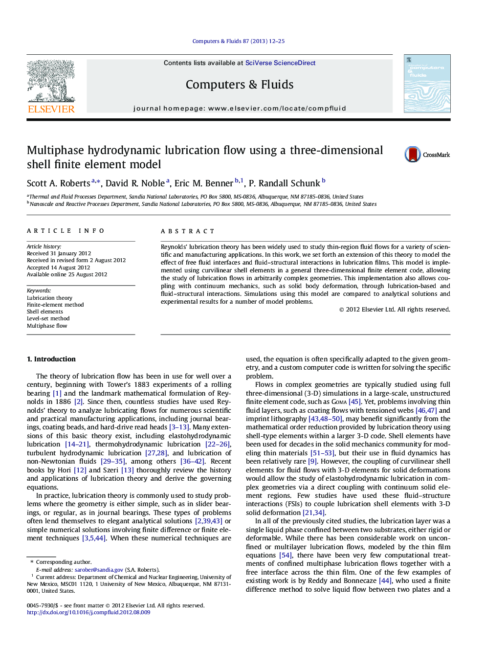 Multiphase hydrodynamic lubrication flow using a three-dimensional shell finite element model