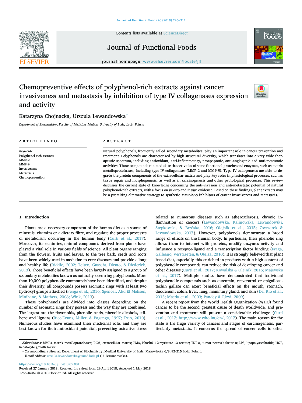 Chemopreventive effects of polyphenol-rich extracts against cancer invasiveness and metastasis by inhibition of type IV collagenases expression and activity