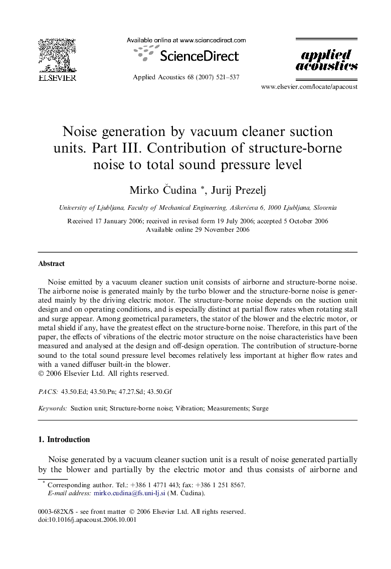 Noise generation by vacuum cleaner suction units. Part III. Contribution of structure-borne noise to total sound pressure level