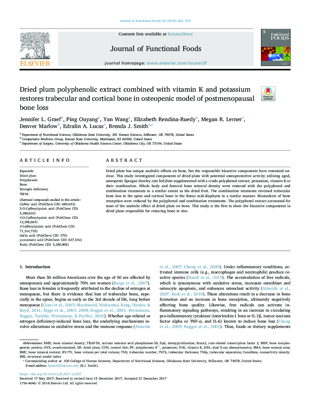 Dried plum polyphenolic extract combined with vitamin K and potassium restores trabecular and cortical bone in osteopenic model of postmenopausal bone loss