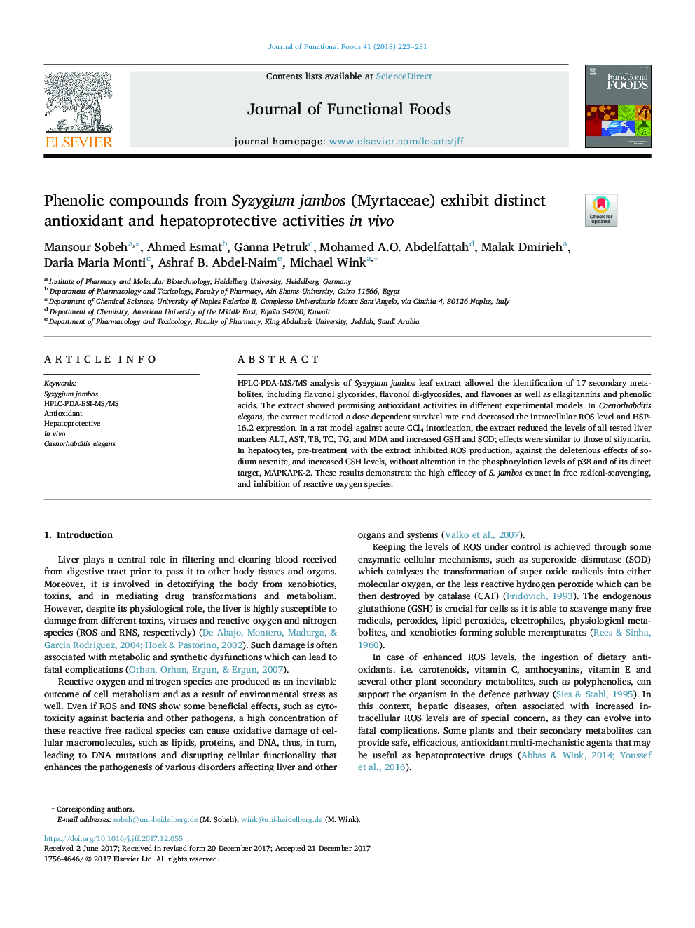 Phenolic compounds from Syzygium jambos (Myrtaceae) exhibit distinct antioxidant and hepatoprotective activities in vivo